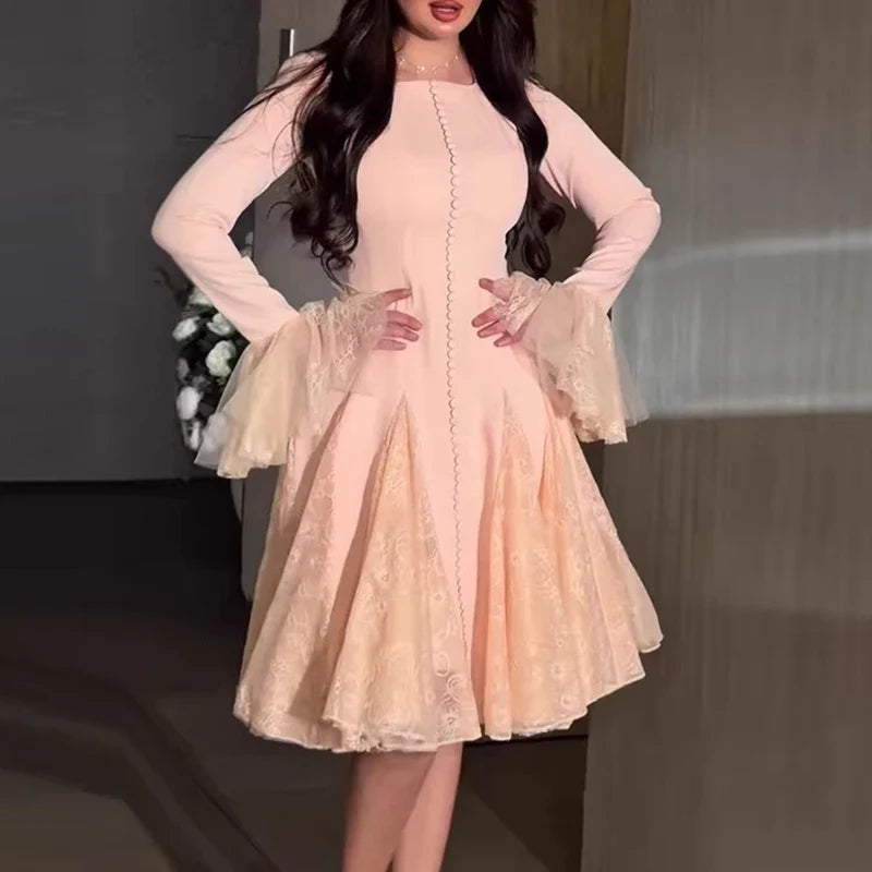 Elegant O-neck Flared Sleeve Guest Dresses