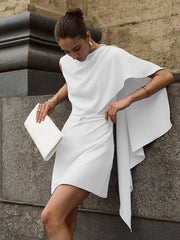 Fashionable Round Neck Sleeveless Waist Cinched Irregular Mini Dresses