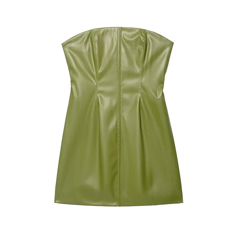 American Retro Green Faux Leather Dresses