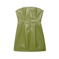 American Retro Green Faux Leather Dresses