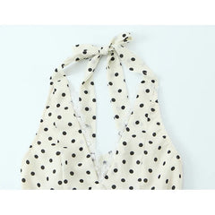 Sexy Backless Halter Mini Polka Dot Dresses Lace Trim High Waist A-line Slim Casual Summer Beach Party Dress
