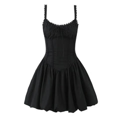 Lace Spliced Black White Sling Mini Dresses Low Waist Cotton Summer Sexy Party Dresses