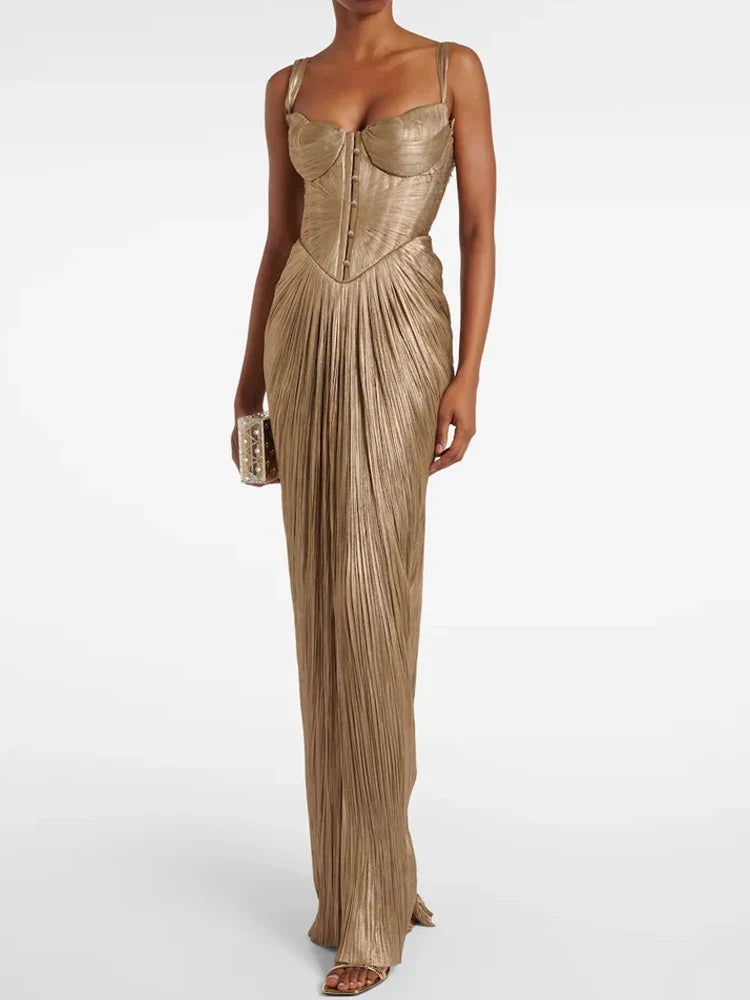 Bronzing Chest Wrapping Halter Evening Dresses