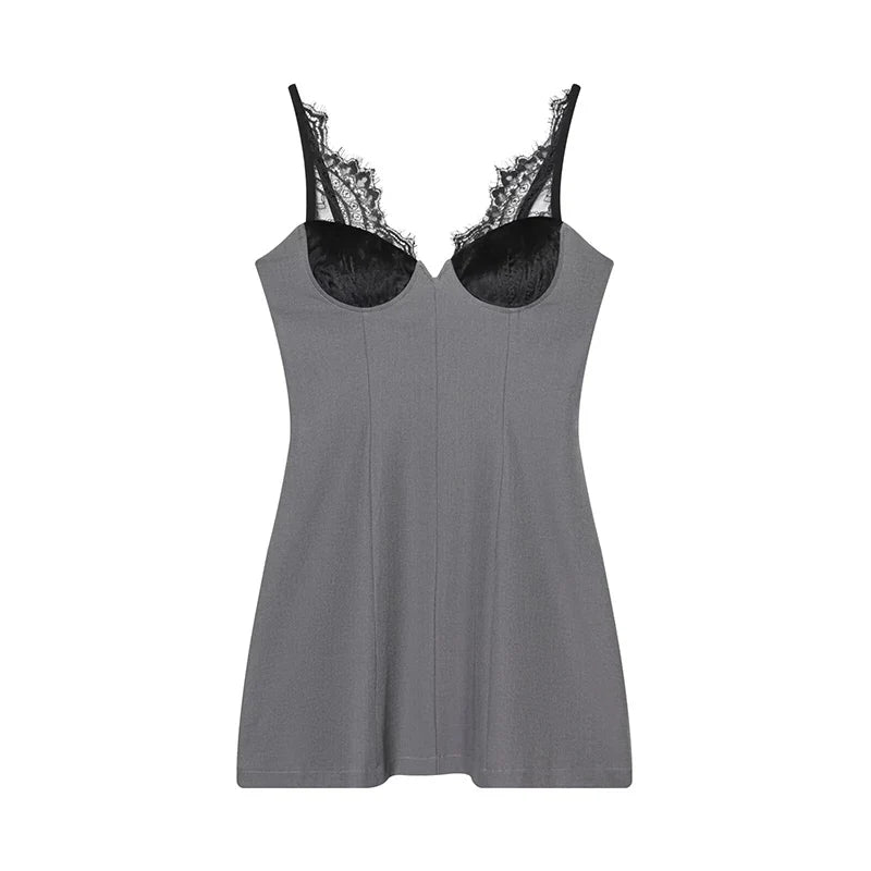Lace Patchwork Sling Gray Sexy Dresses