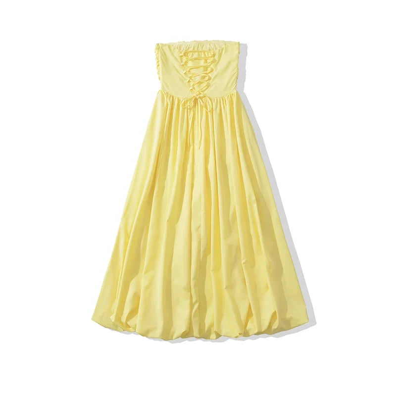 Black Yellow Hem Sexy High Slit Strapless Dresses