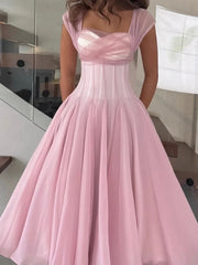 Mesh Hollow Out Pleated Evening Dresses