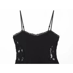 Summer Black Sling Short Dresses Lace Trim Asymmetric Hem Casual Sexy Vestidos