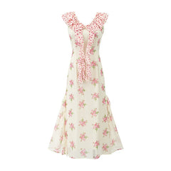 Floral Ruffle V Neck Maxi Dresses