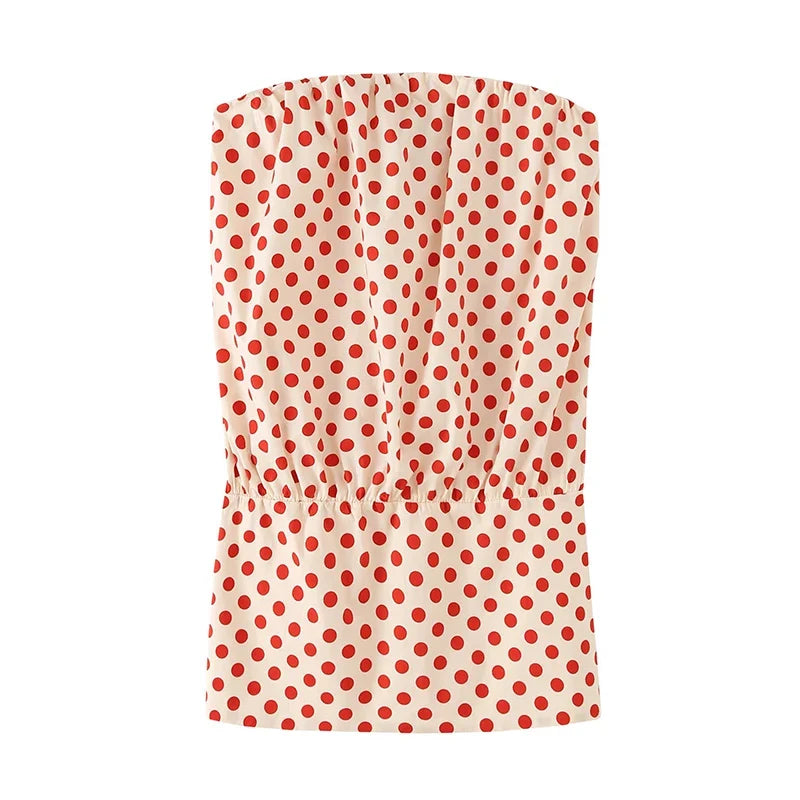 Sexy Chic Polka Dot Strapless Dresses Elastic Waist Summer Mini Vestidos Beach Vacation Dress