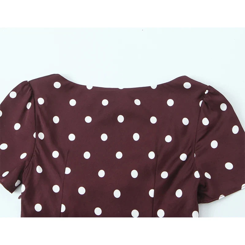 Vintage Elegant Polka Dot Dresses Short Sleeve A-line Midi Summer Dresses