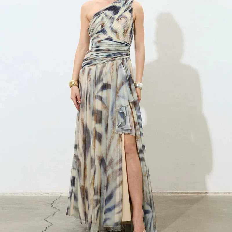 Casual High Waist Pleated Split Long Dresses