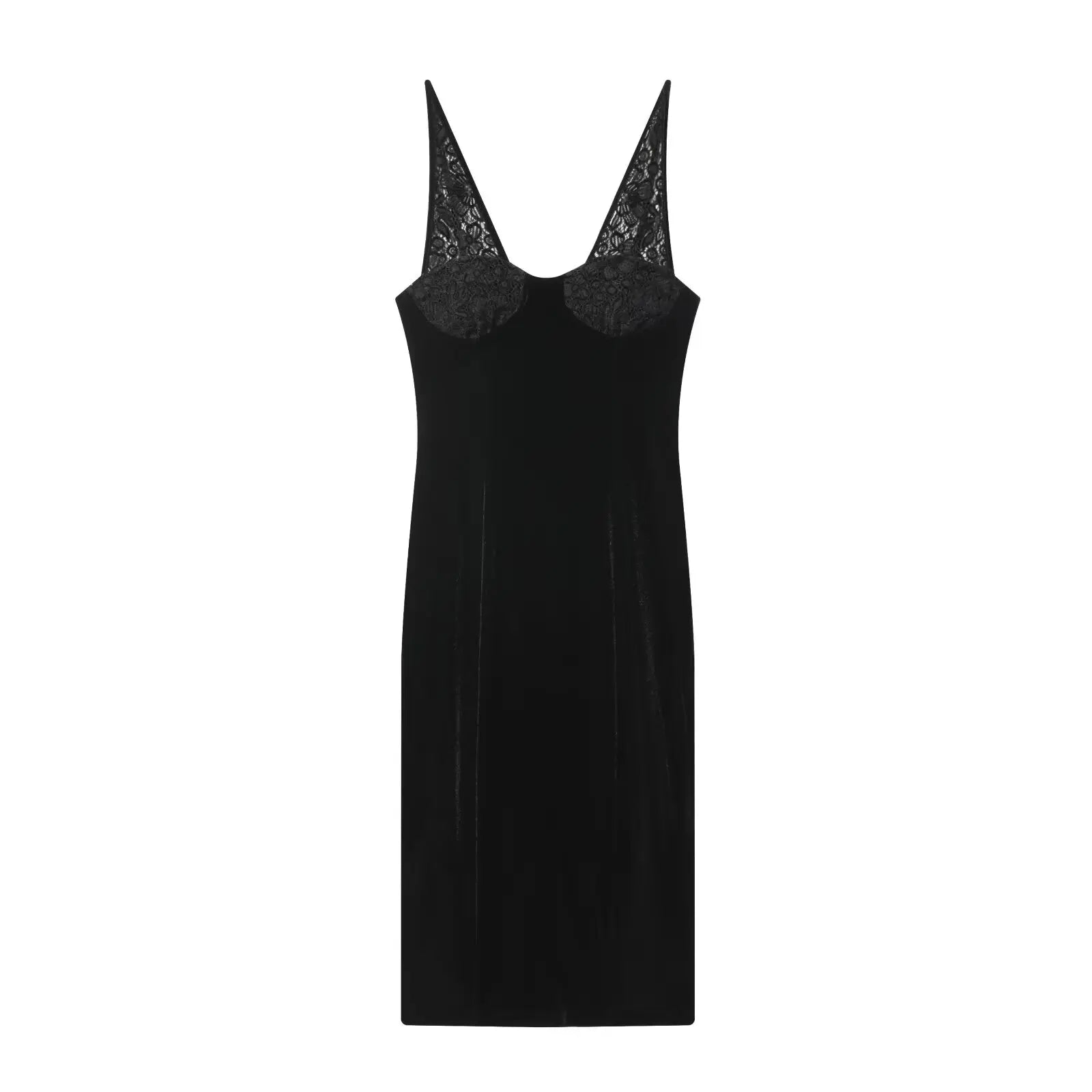 Spring Lace Patchwork V Neck Velvet Dresses
