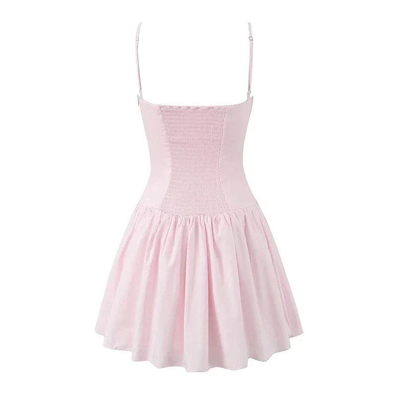 Low Waist Fit And Flare Sling Mini Dresses Wood Ears Summer Sexy Dresses