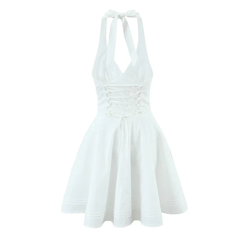 Sexy Deep V Halter White Mini Dresses
