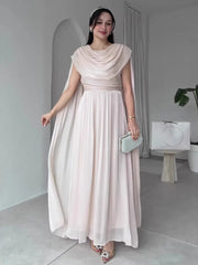 Round Neck Sleeveless Ribbon Patchwork Elegant Long Dresses