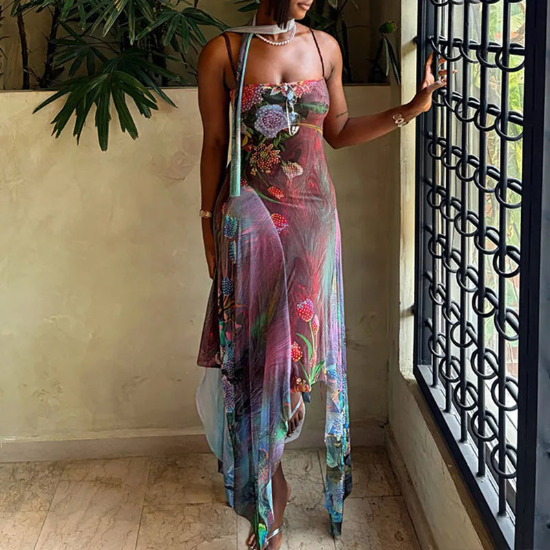 Vacation Sleeveless Slim Hem Long Dresses