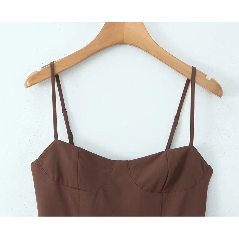 Sexy Coffee Spaghetti Straps Dresses