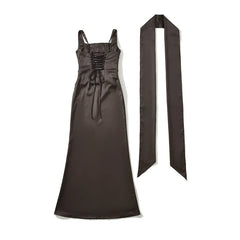 Sexy Elegant Party & Formal Wear Maxi Dresses Spaghetti Straps Ruched Waist With Matching Scarf
