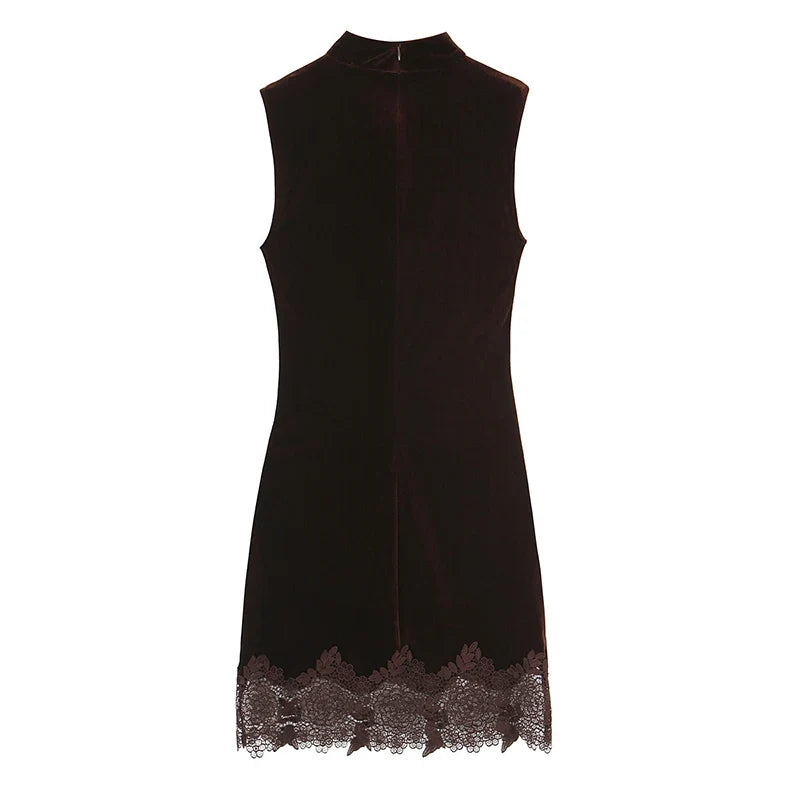 Sexy Lace Trim Velvet Dresses