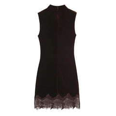 Sexy Lace Trim Velvet Dresses