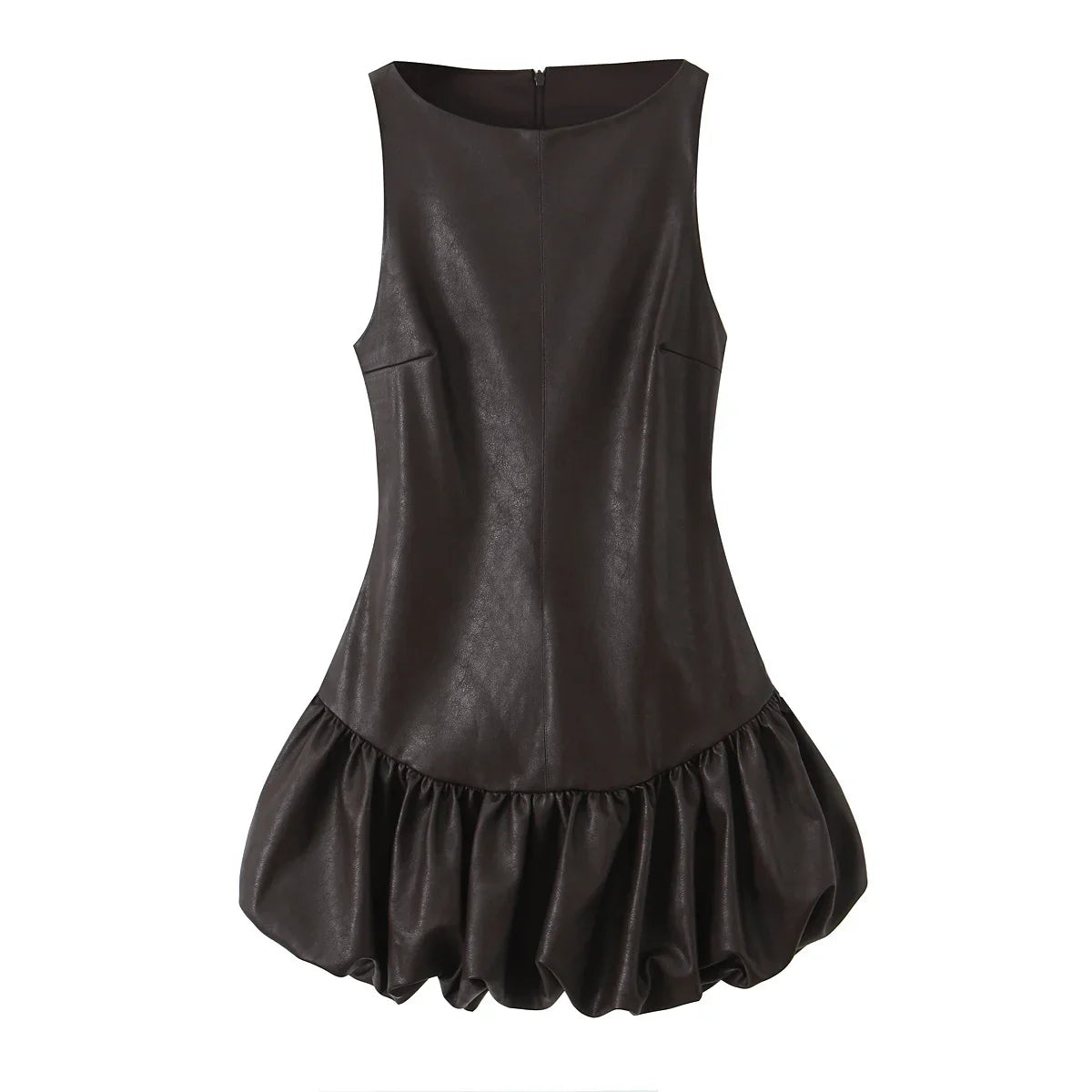 O Neck Sleeveless Faux Leather Short Jumpsuit