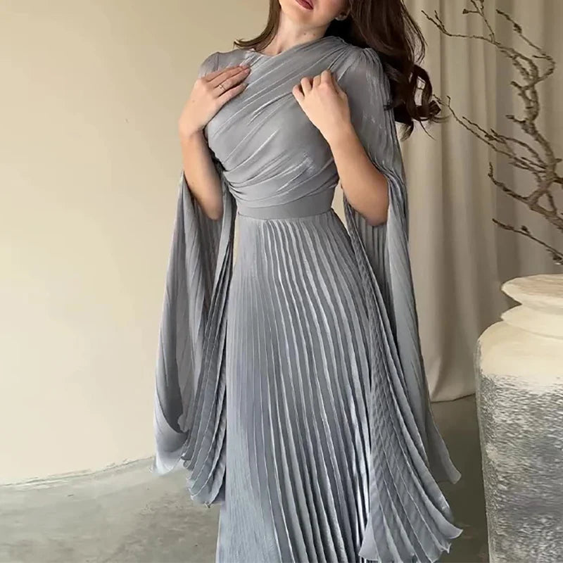 Elegant Solid Color Pleated Robe Dresses
