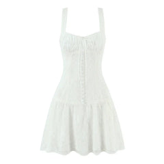 Button-Front White Sling Mini Dresses