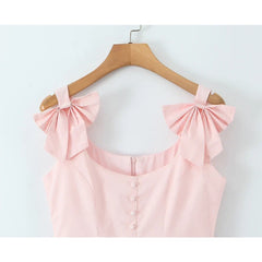 Sweet Pink 3D Bow Strap Tank Dresses