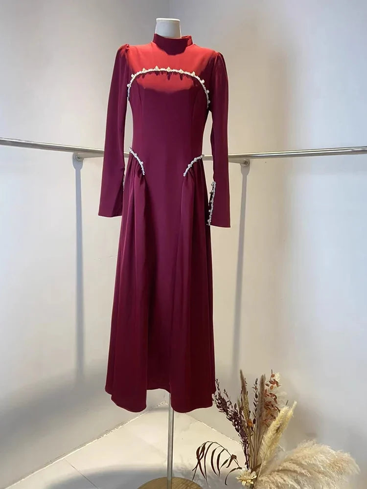 Autumn Design Patchwork Long Sleeve With Tassels And Ruffles Dresses Ladies Elegant Evening Gown 19DA1484