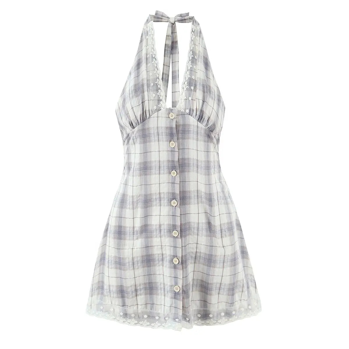 Sexy Backless Halter Plaid Dresses