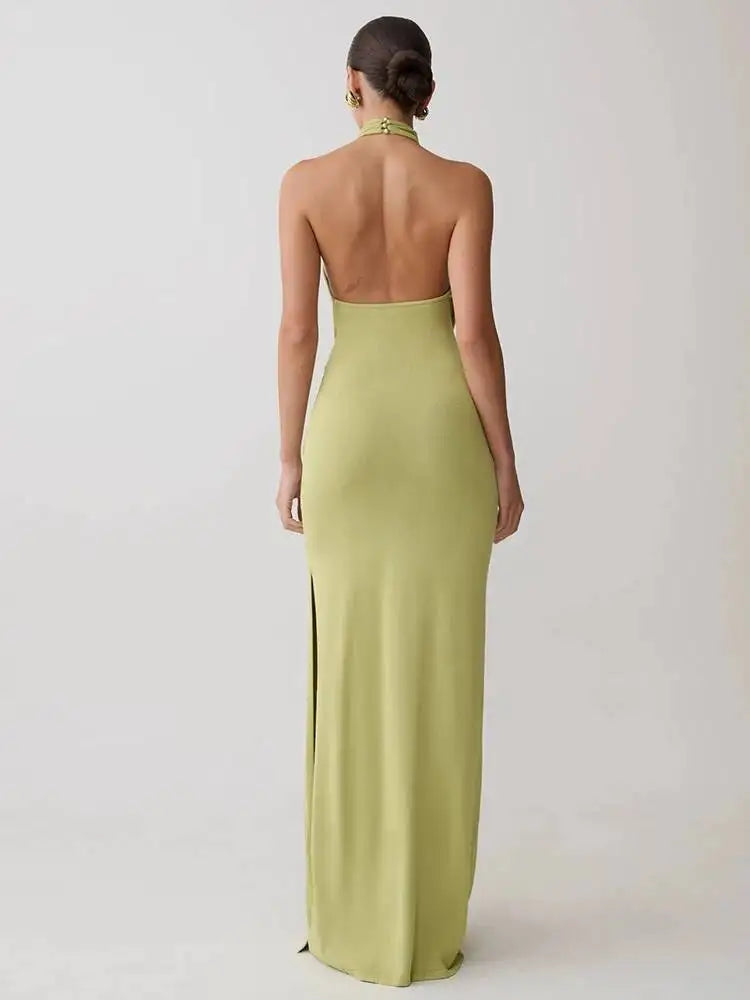Fashionable Neck Hanging Backless Irregular Dresses