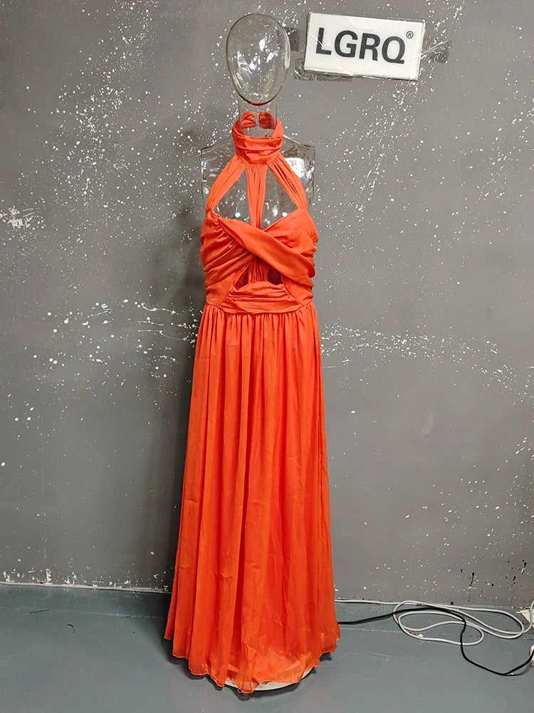 Elegant Halter Neck Backless Sexy Vacation Sleeveless Long Dresses