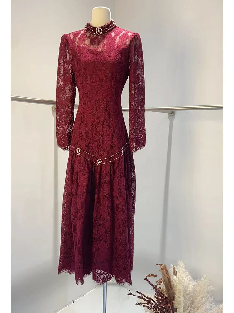 Autumn Design Tassel Lace Mesh Dresses