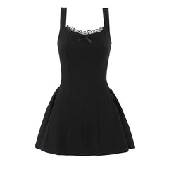 Sexy Girls French Style Lace Trim Black White Elegant Mini Dresses