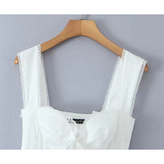 Sweet Elegant Lace Spliced Bandage Sleeveless White Dresses