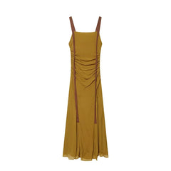 Sexy Spaghetti Straps Draped Maxi Dresses Vacation Summer Chiffon Vestidos Casual Sundress