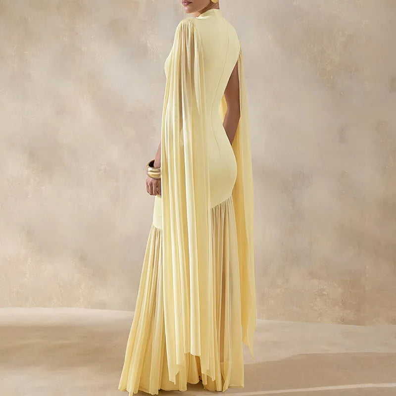 Patchwork Slim Fit Party Dresses Spring Summer O-neck Shawl Sleeve Dresses