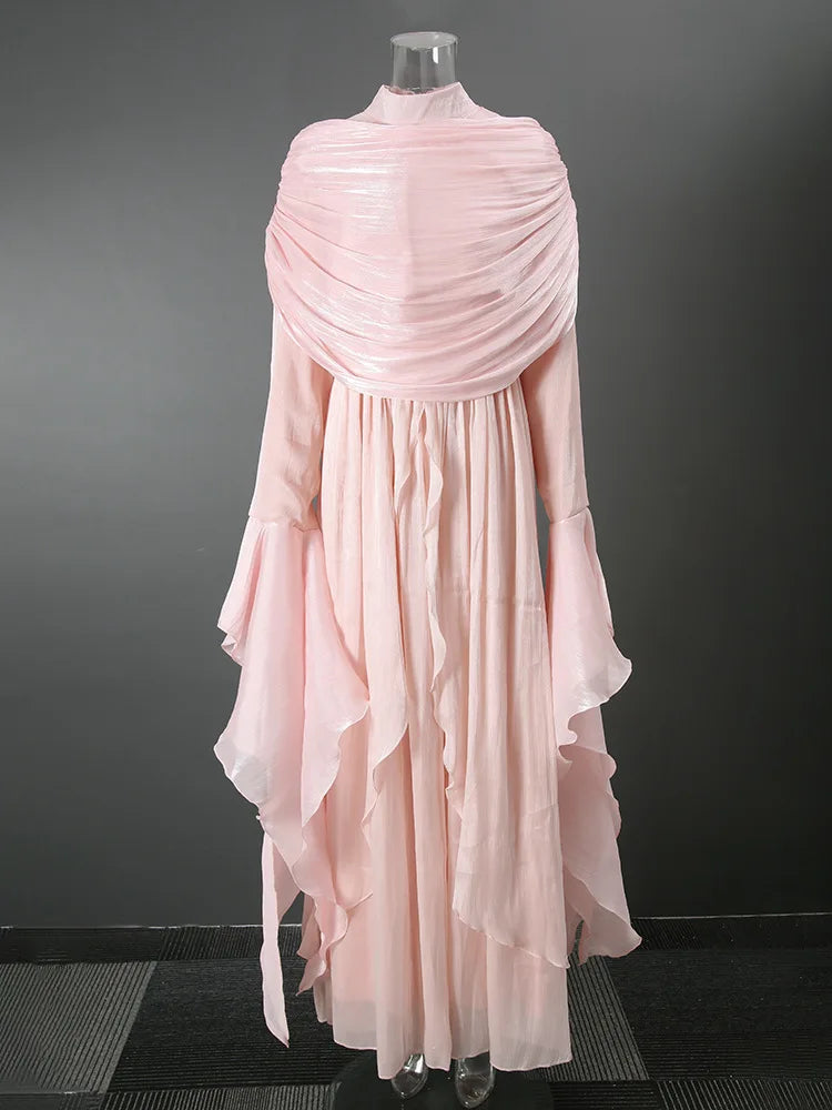 Autumn Wine Color Clothing Irregular Pleated Ruffled Elegant Long Dresses