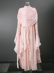 Autumn Wine Color Clothing Irregular Pleated Ruffled Elegant Long Dresses