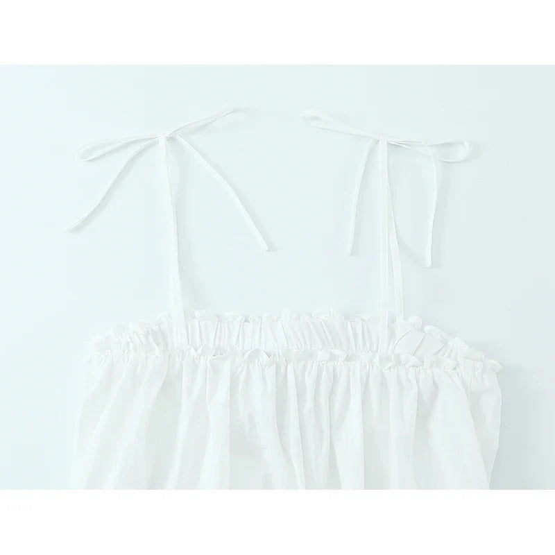 Sexy Spaghetti Straps Balloon Hem White Mini Dresses Summer Vestidos