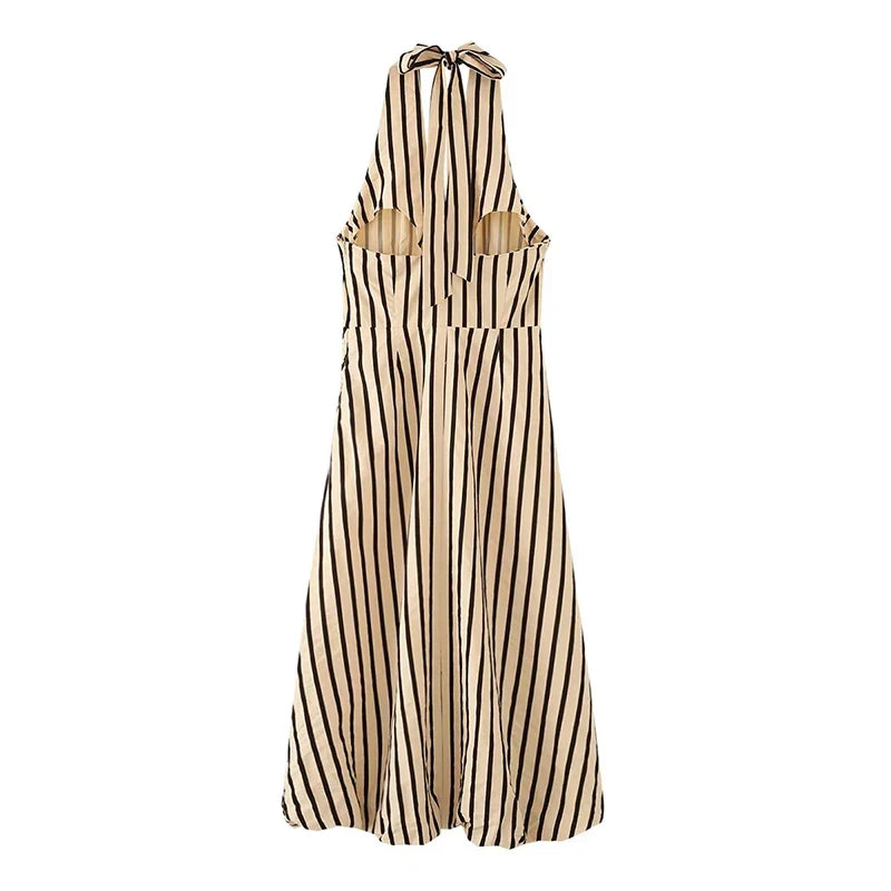 Striped Halter Bubble Maxi Dresses