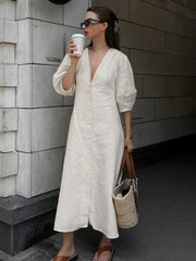 V-neck Bubble Sleeve A-line Dresses