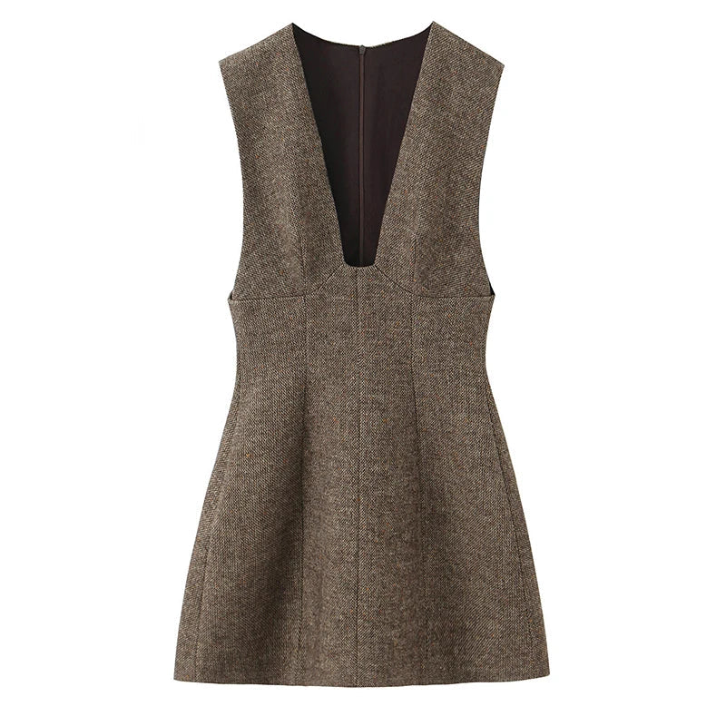 High Quality Sexy V Neck Sleeveless A-line Mini Tank Dresses Chic Lady Elegant Vestidos