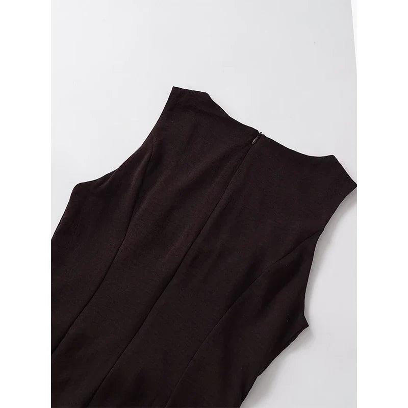 Brown With Belt Elegant Midi Long Dresses