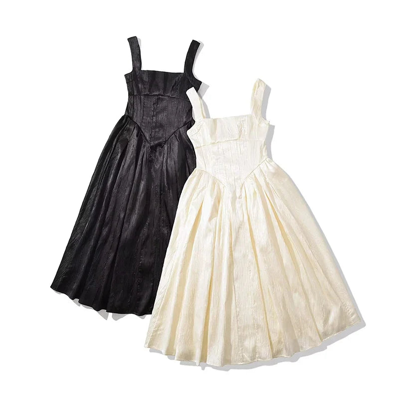 Sexy Elegant Evening Party Dresses Pretty Girl Square Neck Sleeveless A-line Midi Summer Dresses