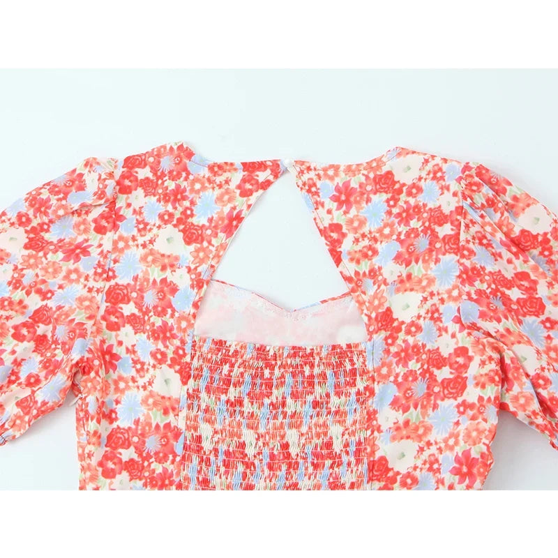 Sexy Backless Floral Print Holiday Dresses