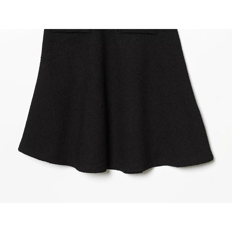 Vintage Puff Sleeve A-line Short Black Dresses Female Vestidos