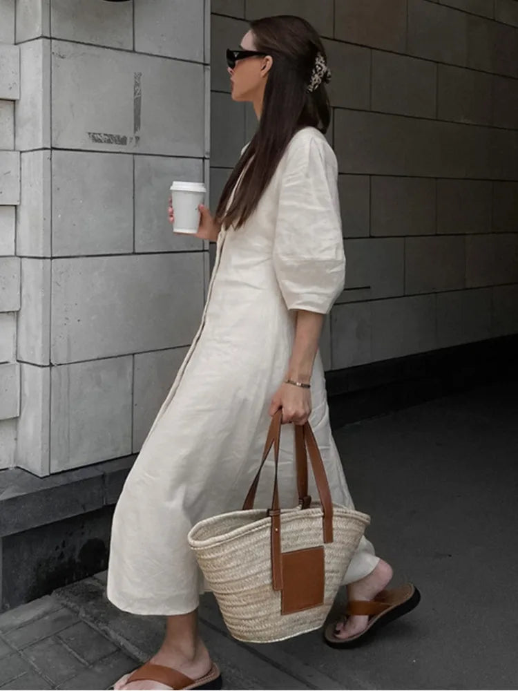 V-neck Bubble Sleeve A-line Dresses