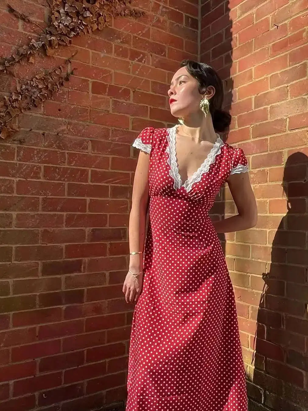 French Polka Dot Red Dresses