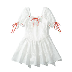 Hollow Out Embroidery Floral White Dresses